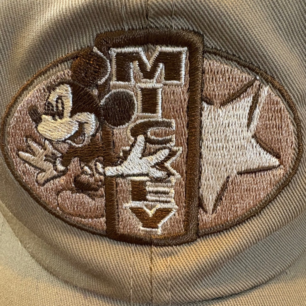 Vintage Mickey Unlimited Tan‎ Baseball Cap Disney Embroidered Patch Hat
